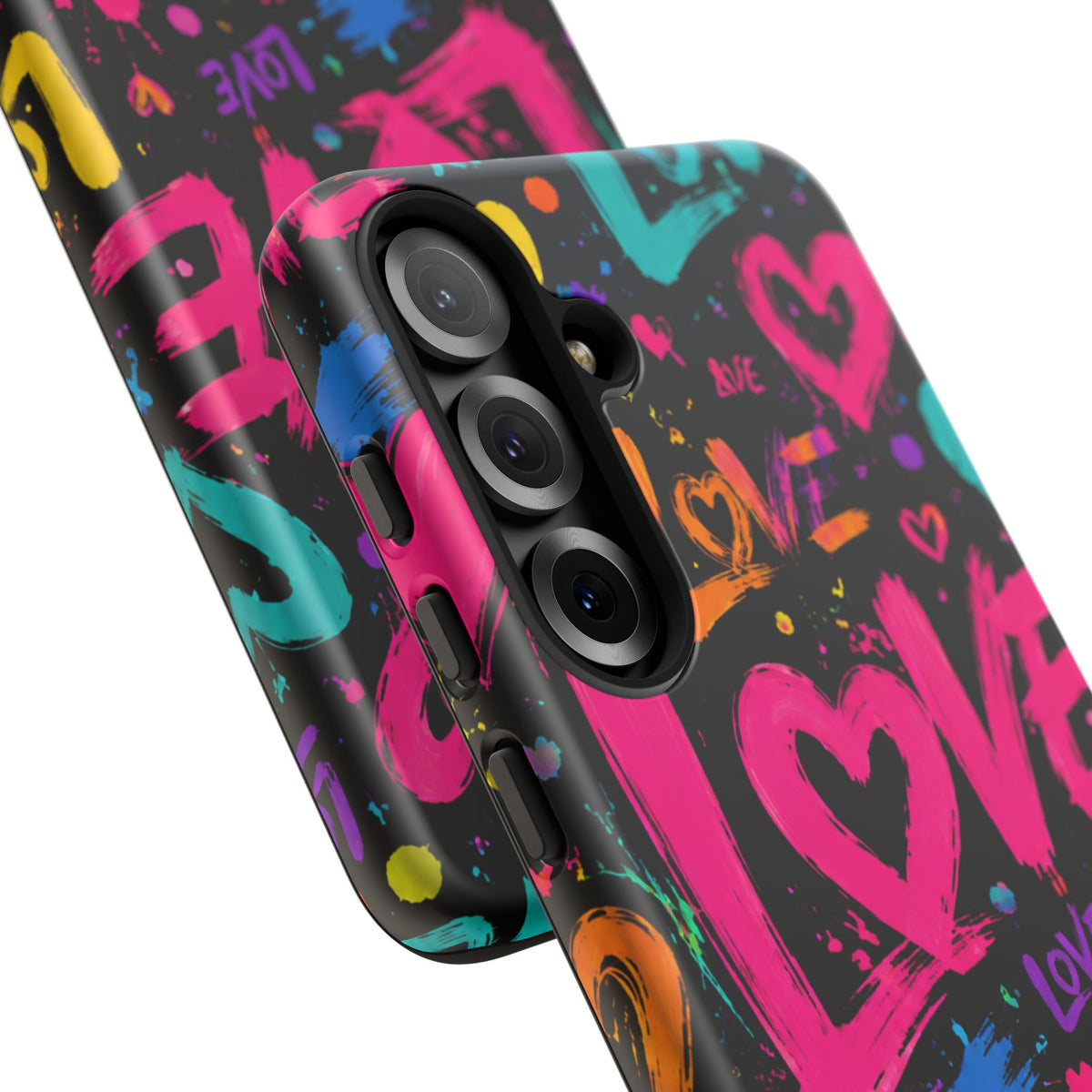 Phone Case — Neon Graffiti "Love" Hearts Protective Tough Case