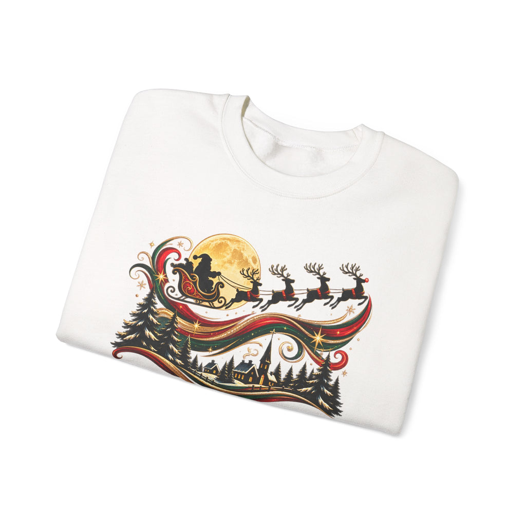 Christmas Sleigh Crewneck Sweatshirt - Santa Reindeer Moon Holiday Design