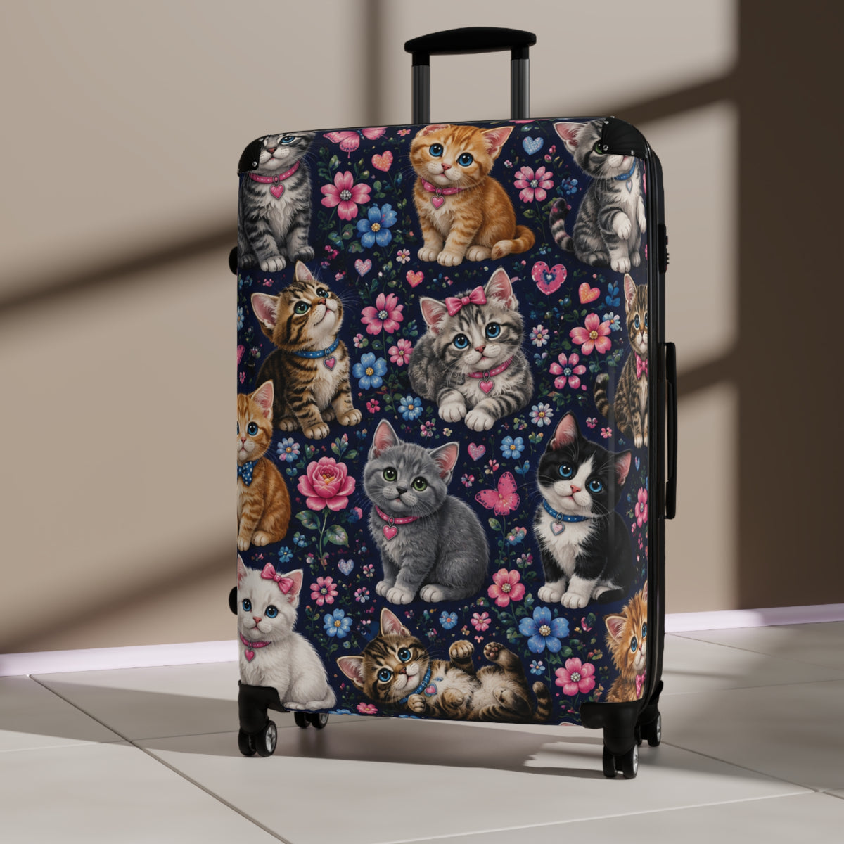 Cute Cats Carry-On Suitcase — Floral Kitten Travel Luggage