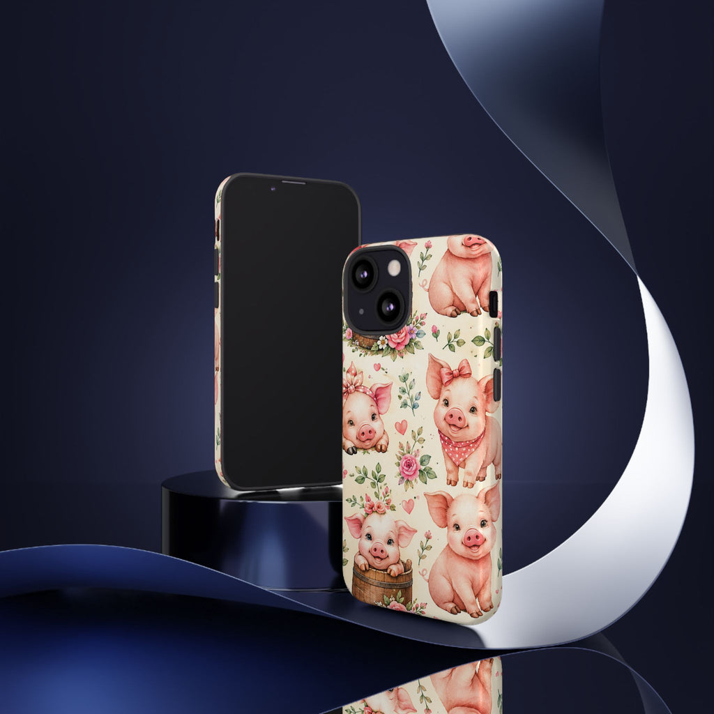 Cute Pink Piglet Phone Case — Vintage Floral Farm Animal iPhone Cover