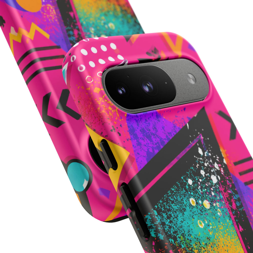 Retro 80s Geometric Phone Case — Neon Triangle Tough Case