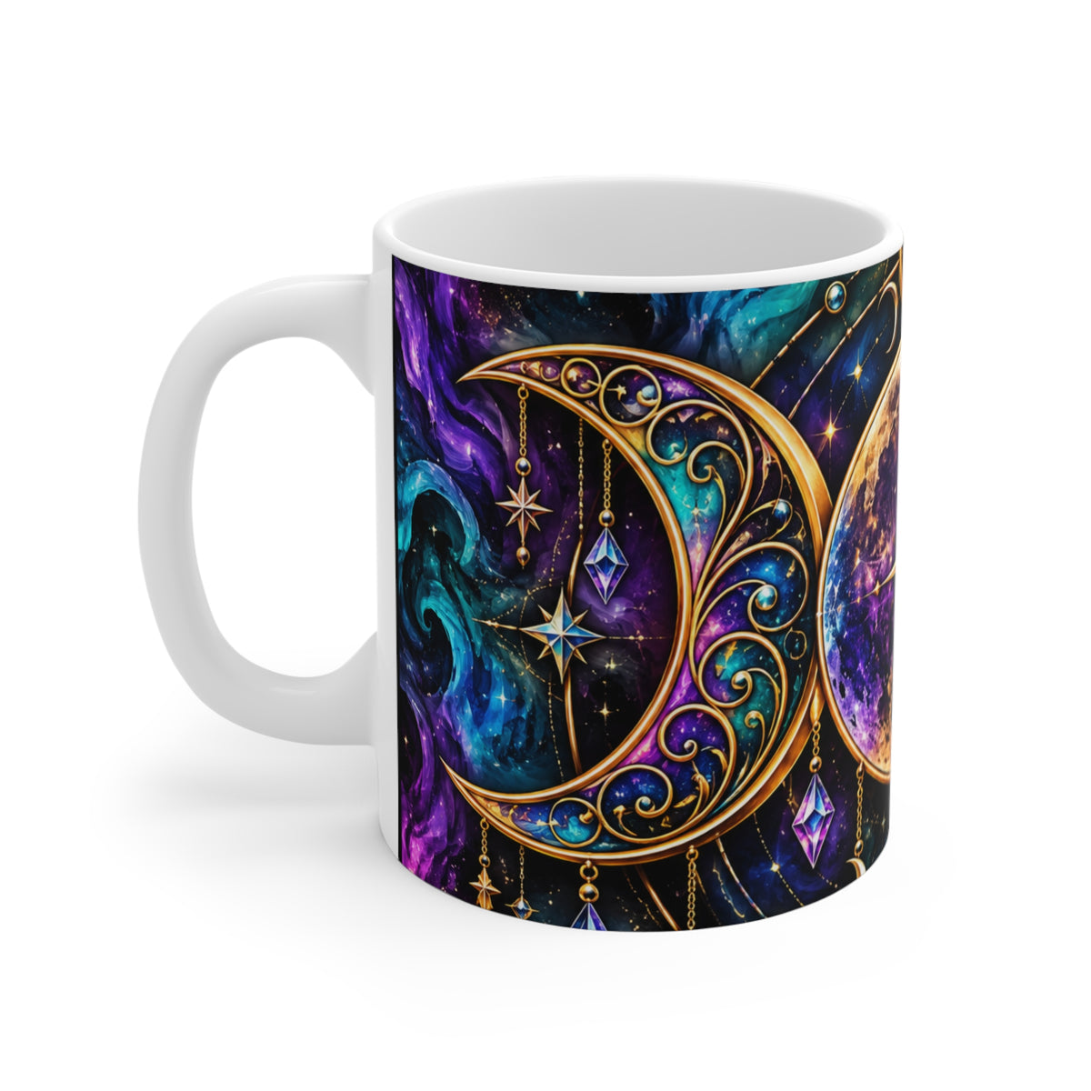 Celestial Moon & Star 11oz Mug — Mystical Galaxy Astrology Coffee Cup