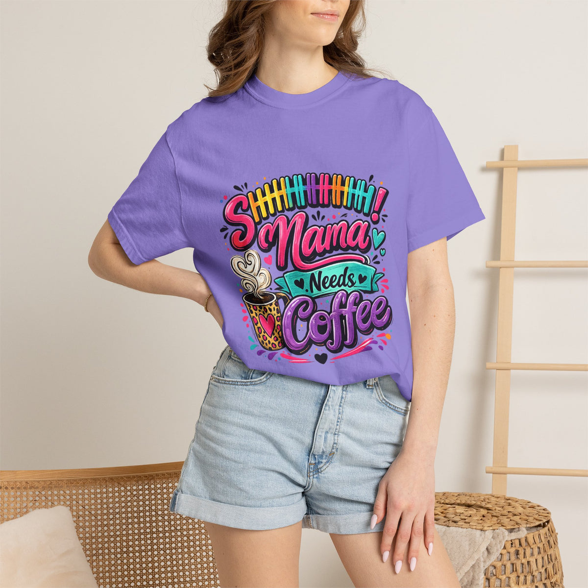 Mama Needs Coffee T-shirt | Colorful Coffee Cup Typography