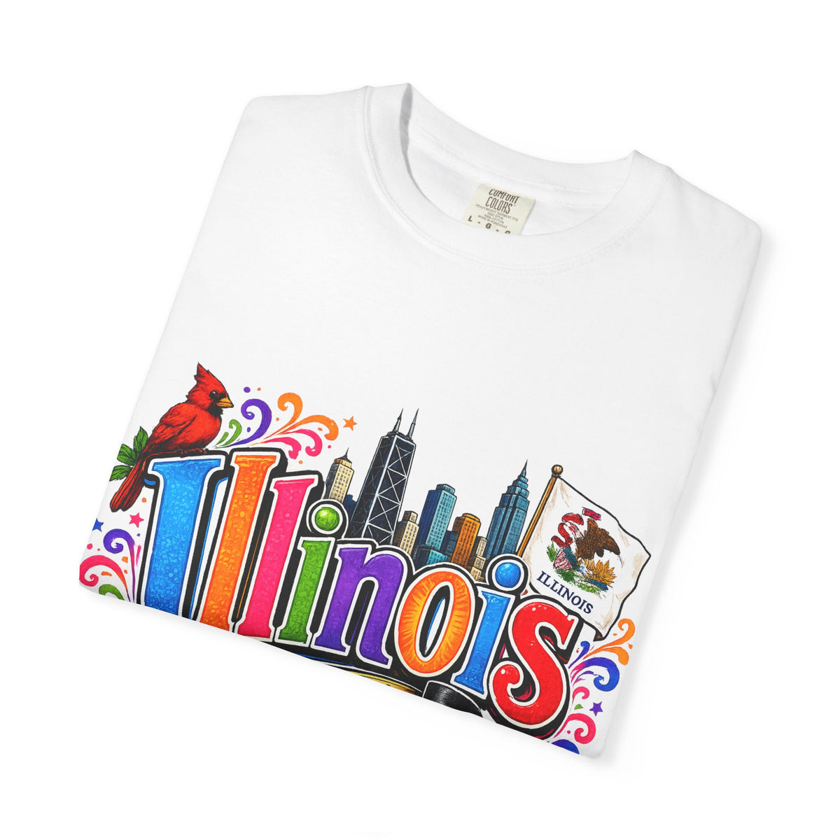 Illinois state skyline tee | Illinois T-shirt with cardinal and state flag