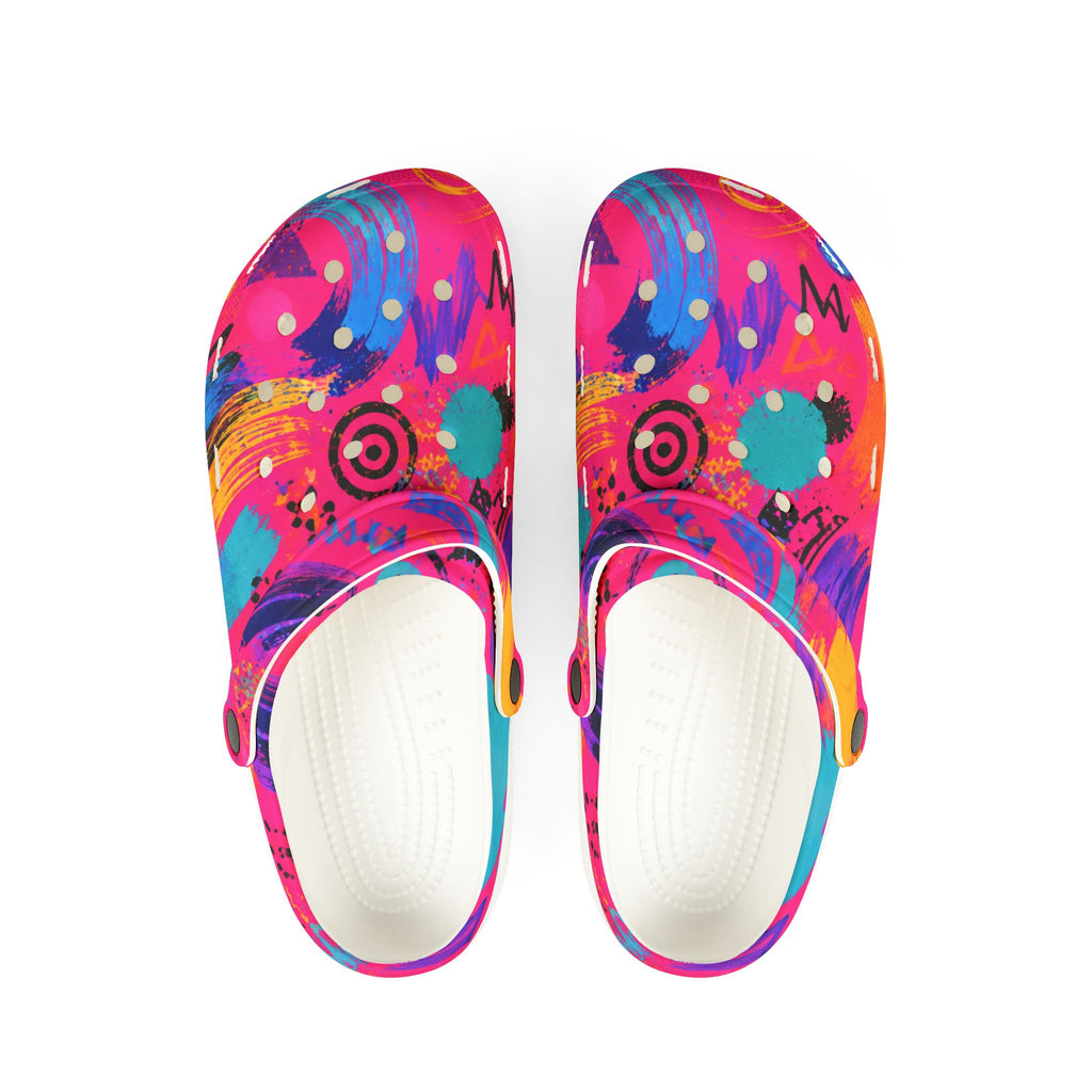 Colorful Abstract EVA Foam Clogs — Vibrant Paint Splash Slip-On Shoes