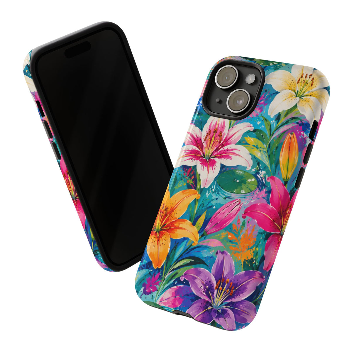 Floral Lily Tough Phone Case — Colorful Tropical Flower Protective Cover