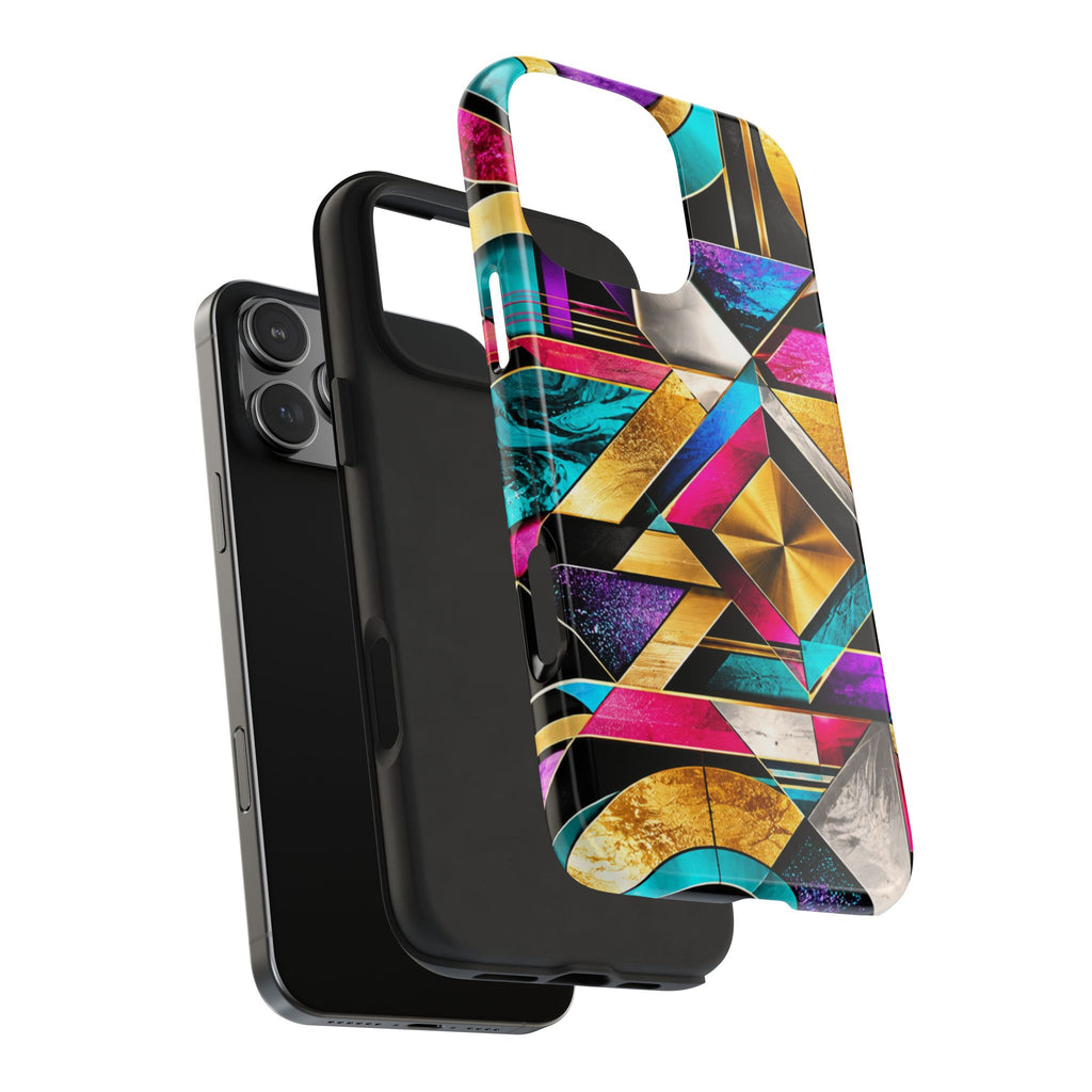 Geometric Art Deco Tough Phone Case — Vibrant Gold, Teal & Magenta Pattern