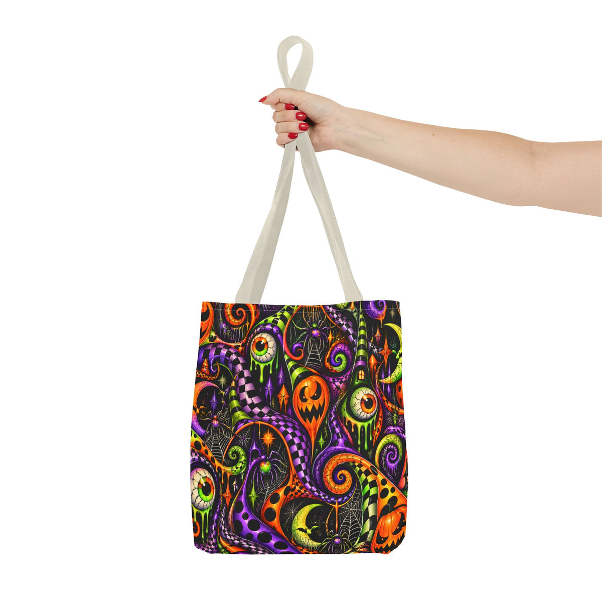 Halloween Swirl Tote Bag — Spooky Jack-o'-Lantern & Eyeball Allover Print