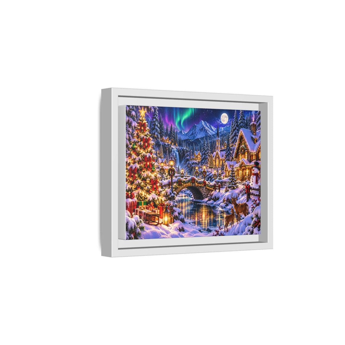 Framed Matte Canvas - Cozy Christmas Village Winter Night Wall Art
