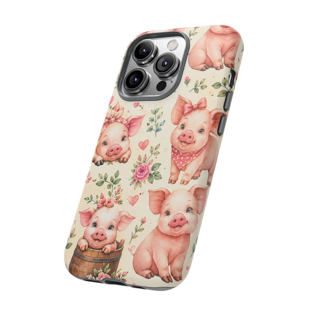 Cute Pink Piglet Phone Case — Vintage Floral Farm Animal iPhone Cover
