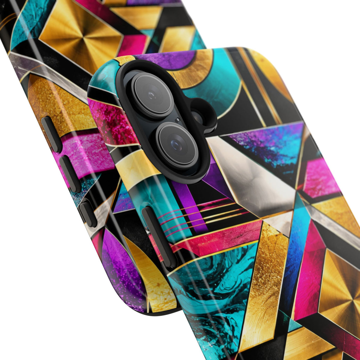 Geometric Art Deco Tough Phone Case — Vibrant Gold, Teal & Magenta Pattern