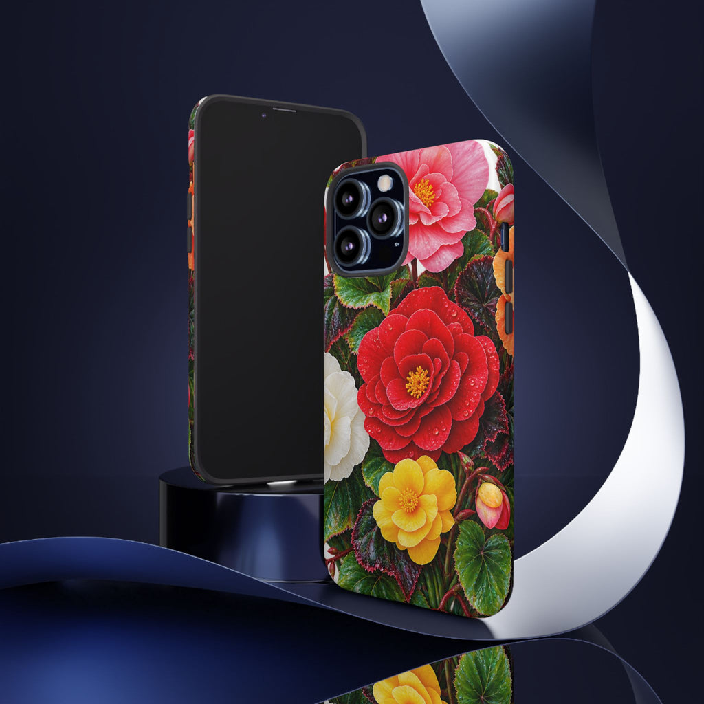 Floral Begonia Phone Case — Vibrant Red, Pink & Yellow Blossom Protective Cover