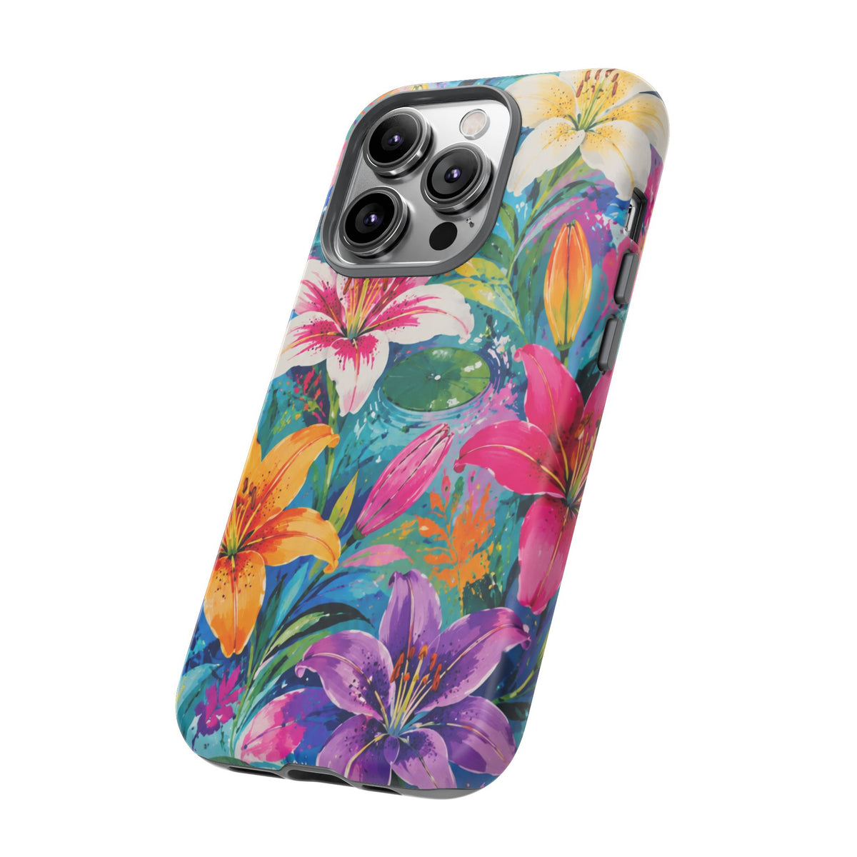 Floral Lily Tough Phone Case — Colorful Tropical Flower Protective Cover