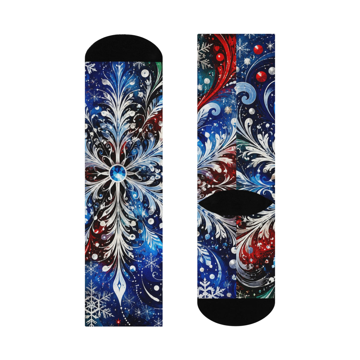 Snowflake Floral Crew Socks — Winter Holiday Cushion Socks