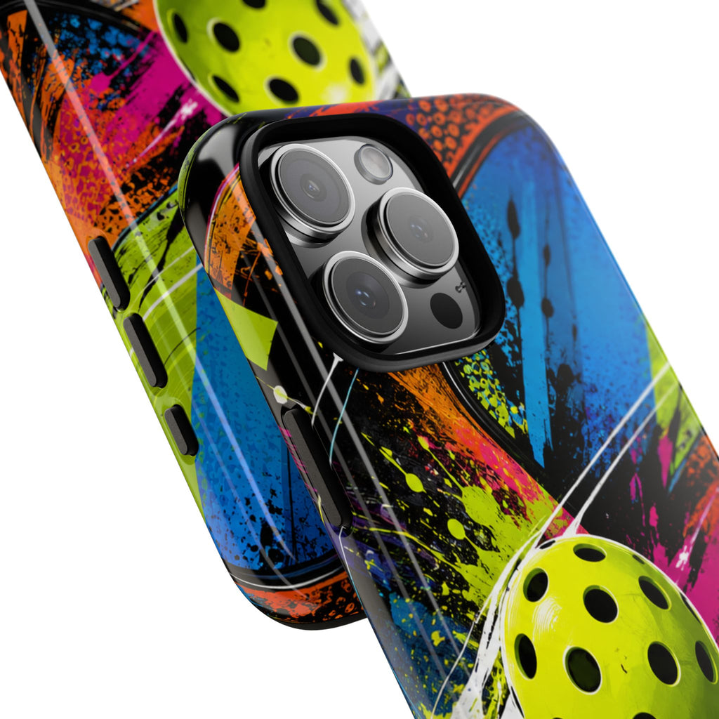 Pickleball Phone Case – Neon Paddle & Ball Splash Tough Case