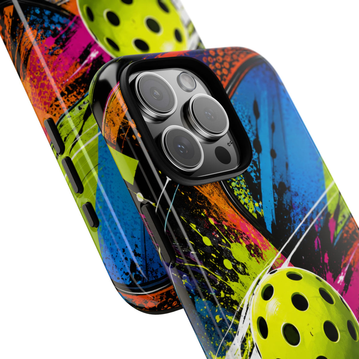 Pickleball Phone Case – Neon Paddle & Ball Splash Tough Case