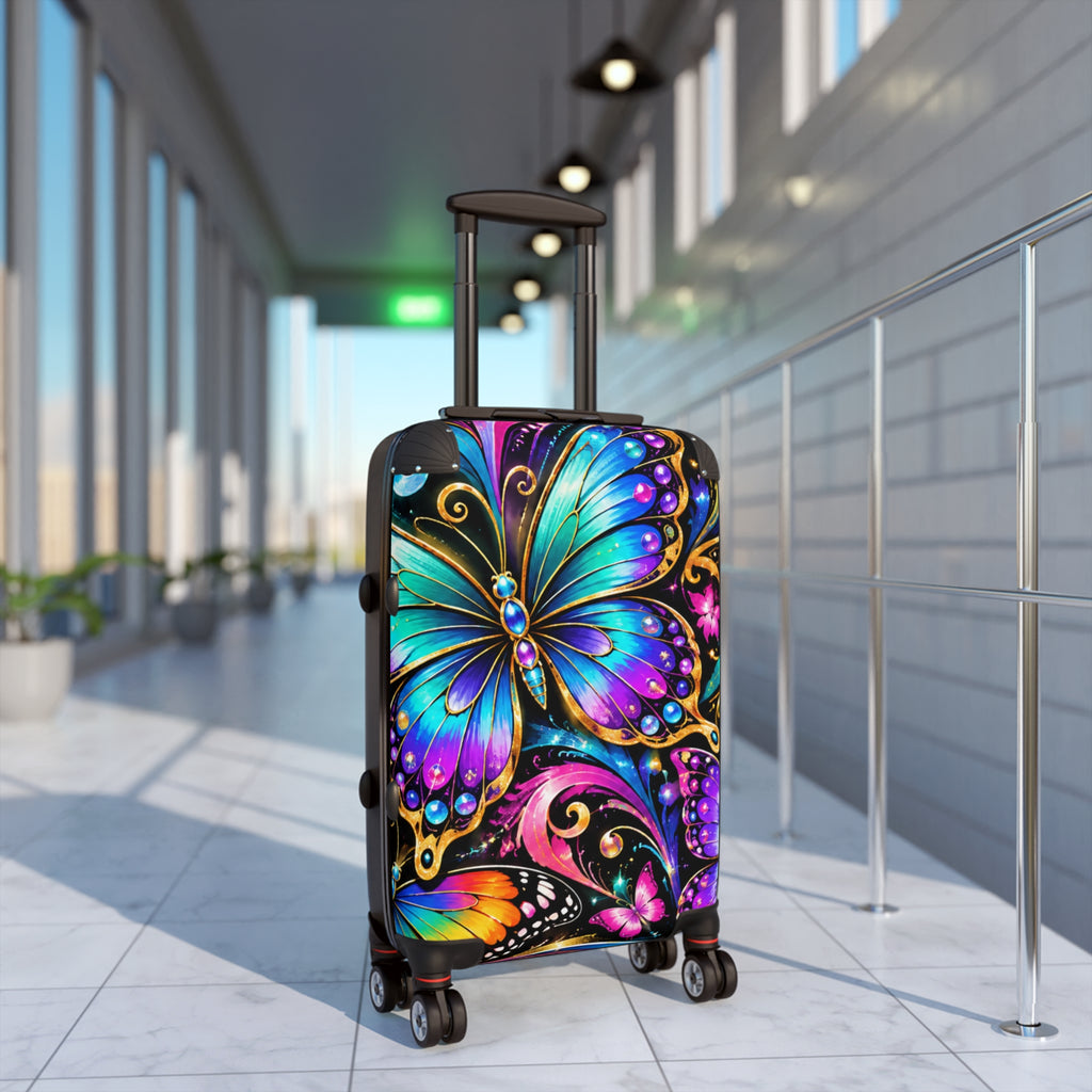 Butterfly Sparkle Carry-On Suitcase — Colorful Gemstone Travel Luggage