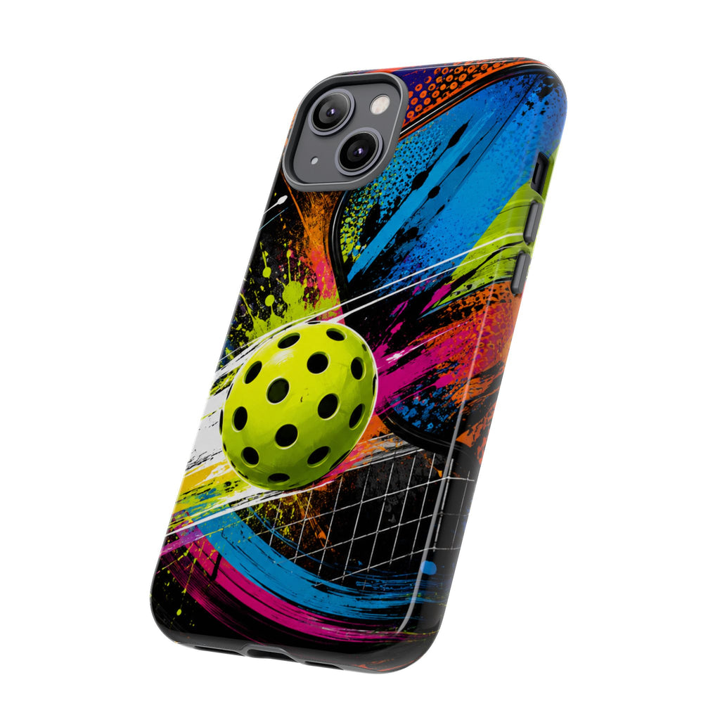 Pickleball Phone Case – Neon Paddle & Ball Splash Tough Case