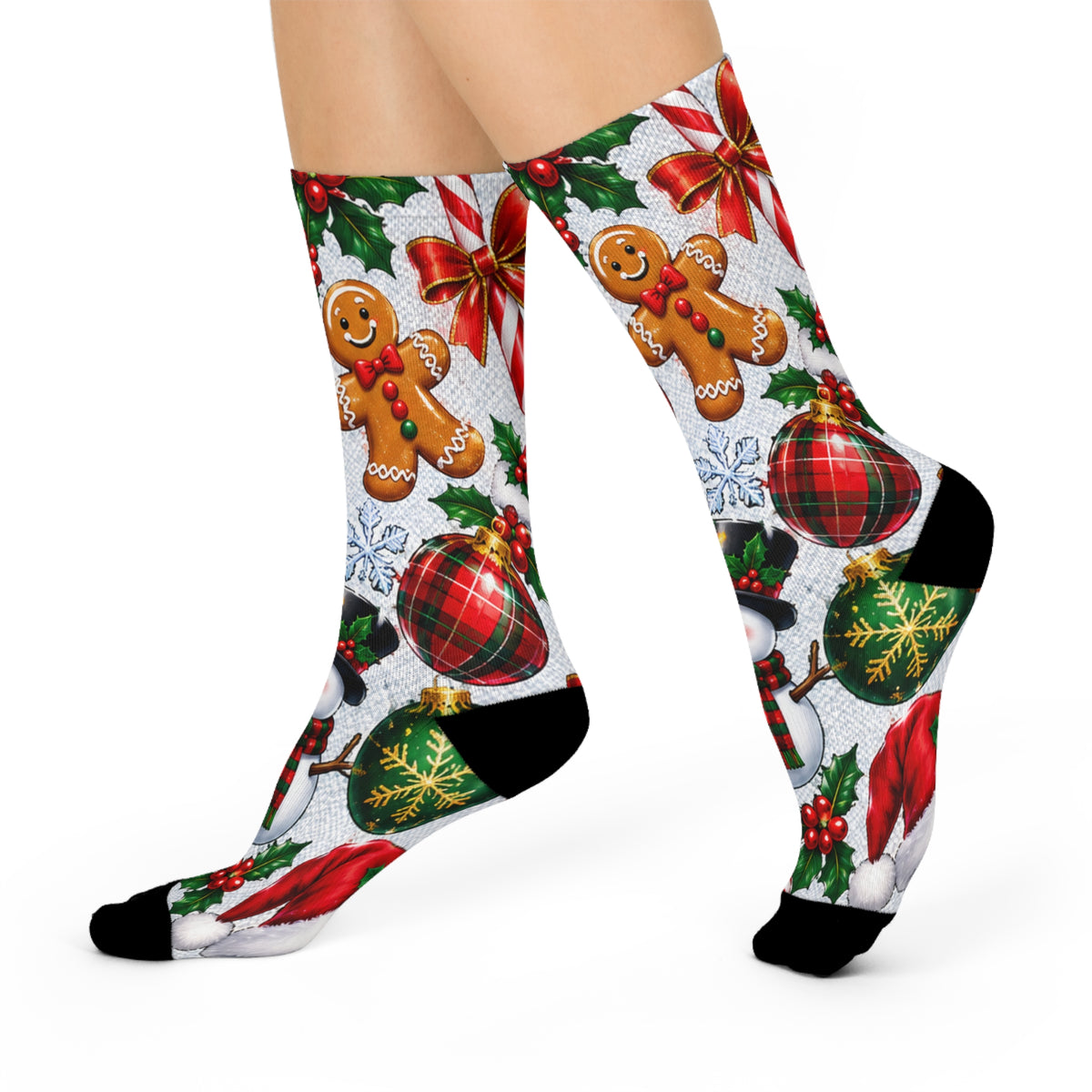Christmas Crew Socks — Gingerbread, Snowman & Ornaments Holiday Cushion Socks