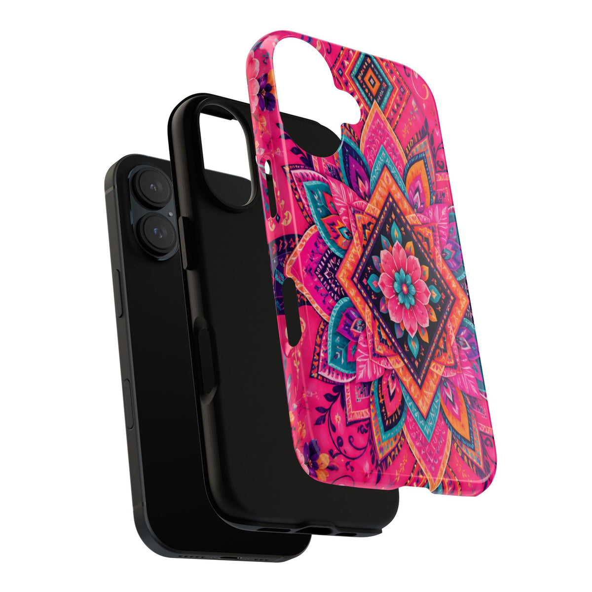 Floral Mandala Tough Phone Case — Pink Boho Protective Cover