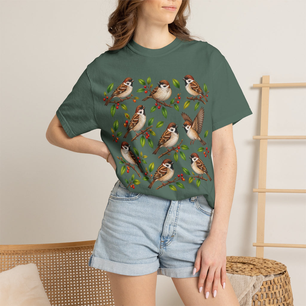 Sparrow Branches T-Shirt — Vintage Bird Illustration Tee for Bird Lovers & Nature Fans