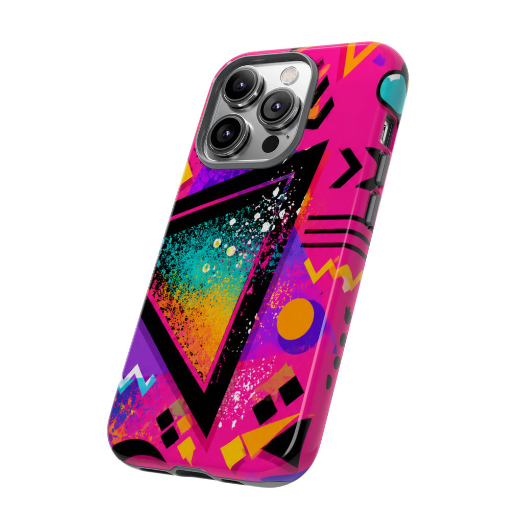 Retro 80s Geometric Phone Case — Neon Triangle Tough Case