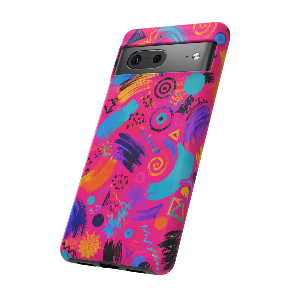 Neon Retro Abstract Tough Phone Case — 80s Brushstroke Pattern