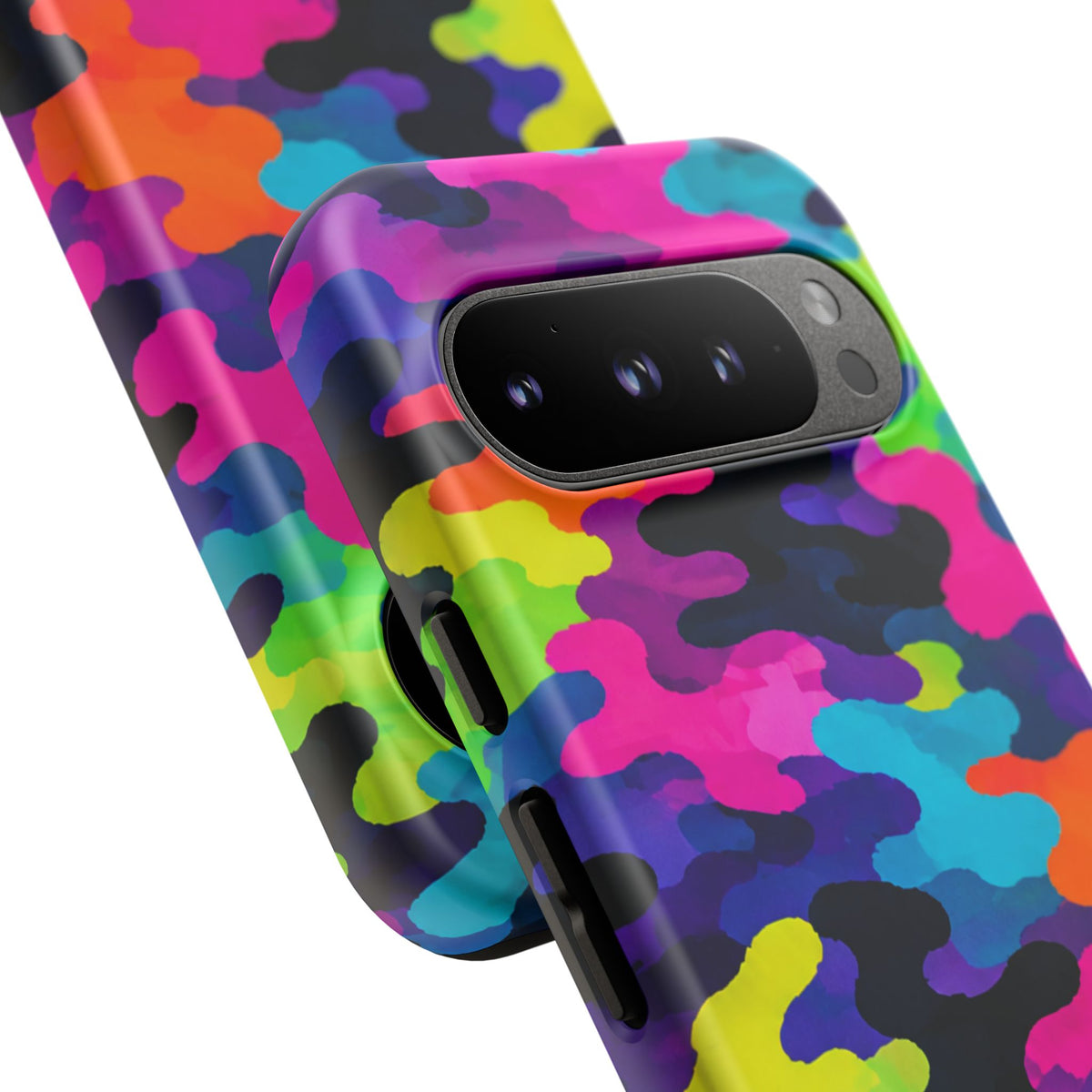 Neon Camo Tough Phone Case — Bright Rainbow Protective iPhone Cover