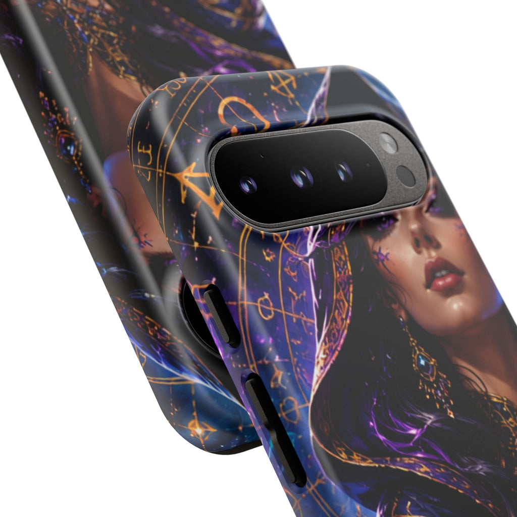 Phone Case — Mystical Sorceress Art Protective Tough Case (Astrology, Purple Hooded Witch)