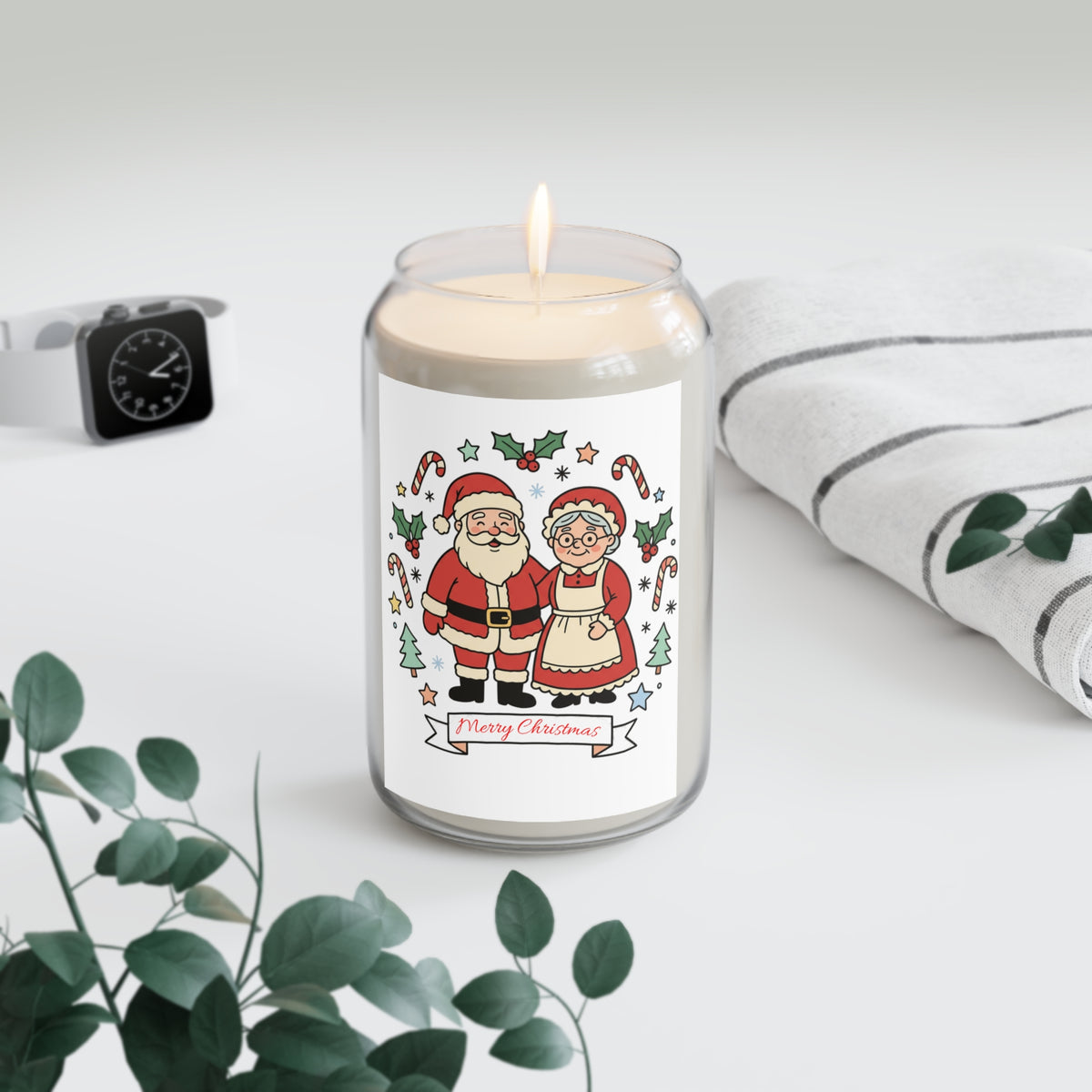 Santa and Mrs Claus Illustration Candle | Christmas Soy Candle