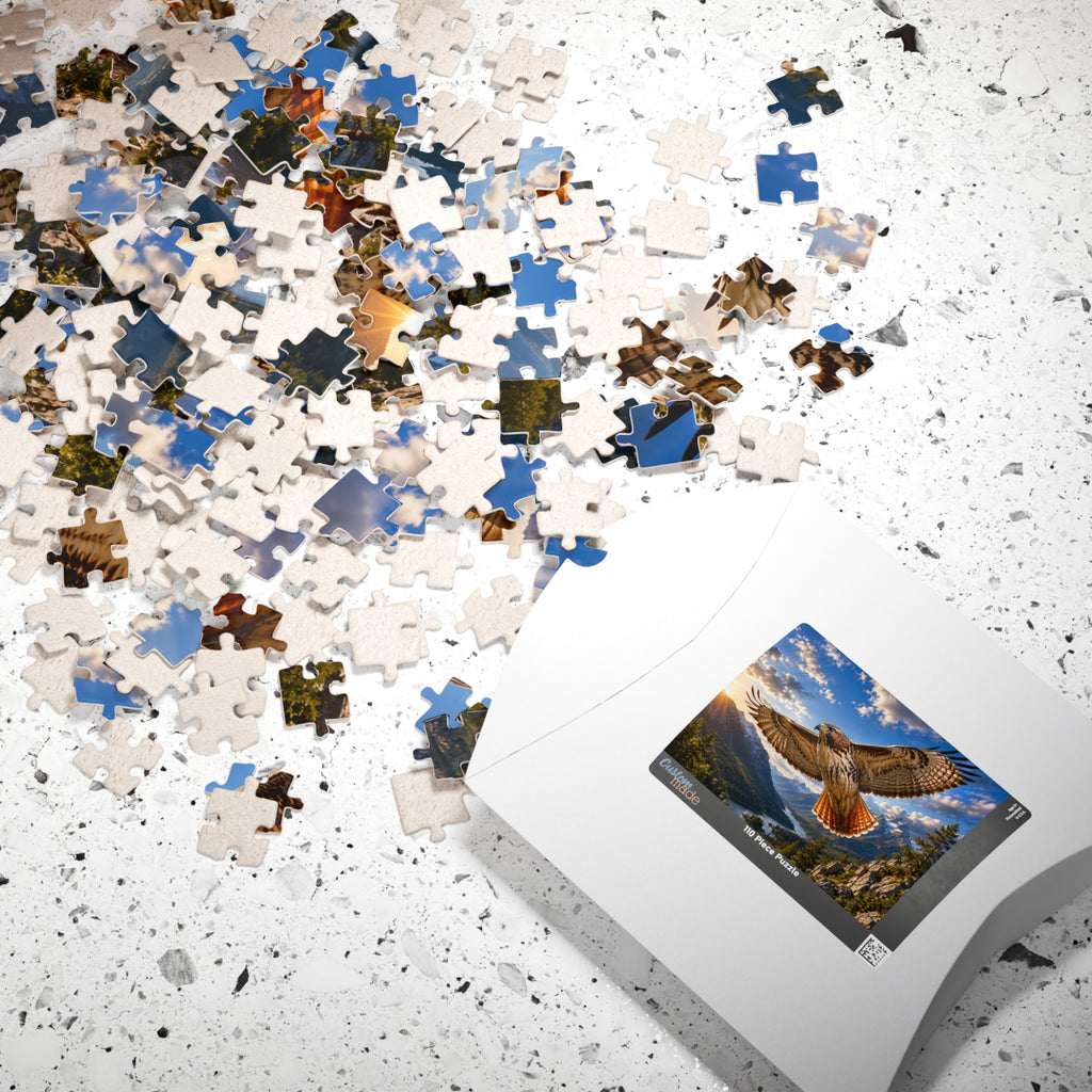 Red-Tailed Hawk Scenic Jigsaw Puzzle — Mountain Lake Nature Puzzle (110/252/520/1014 pcs)