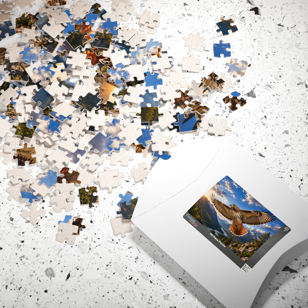 Red-Tailed Hawk Scenic Jigsaw Puzzle — Mountain Lake Nature Puzzle (110/252/520/1014 pcs)