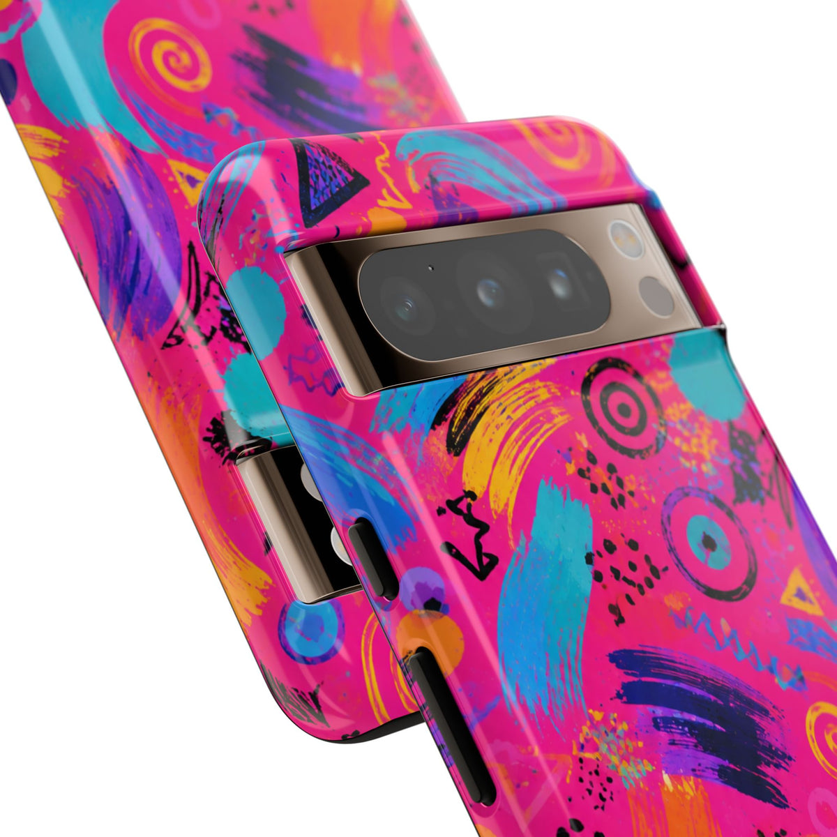 Neon Retro Abstract Tough Phone Case — 80s Brushstroke Pattern