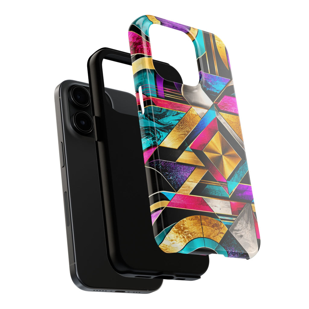 Geometric Art Deco Tough Phone Case — Vibrant Gold, Teal & Magenta Pattern