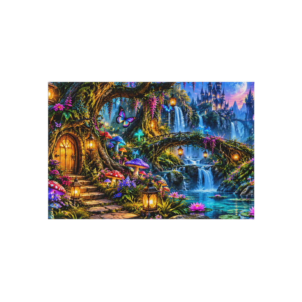 Fantasy Waterfall Outdoor Rug — Enchanted Forest Doorstep Mat