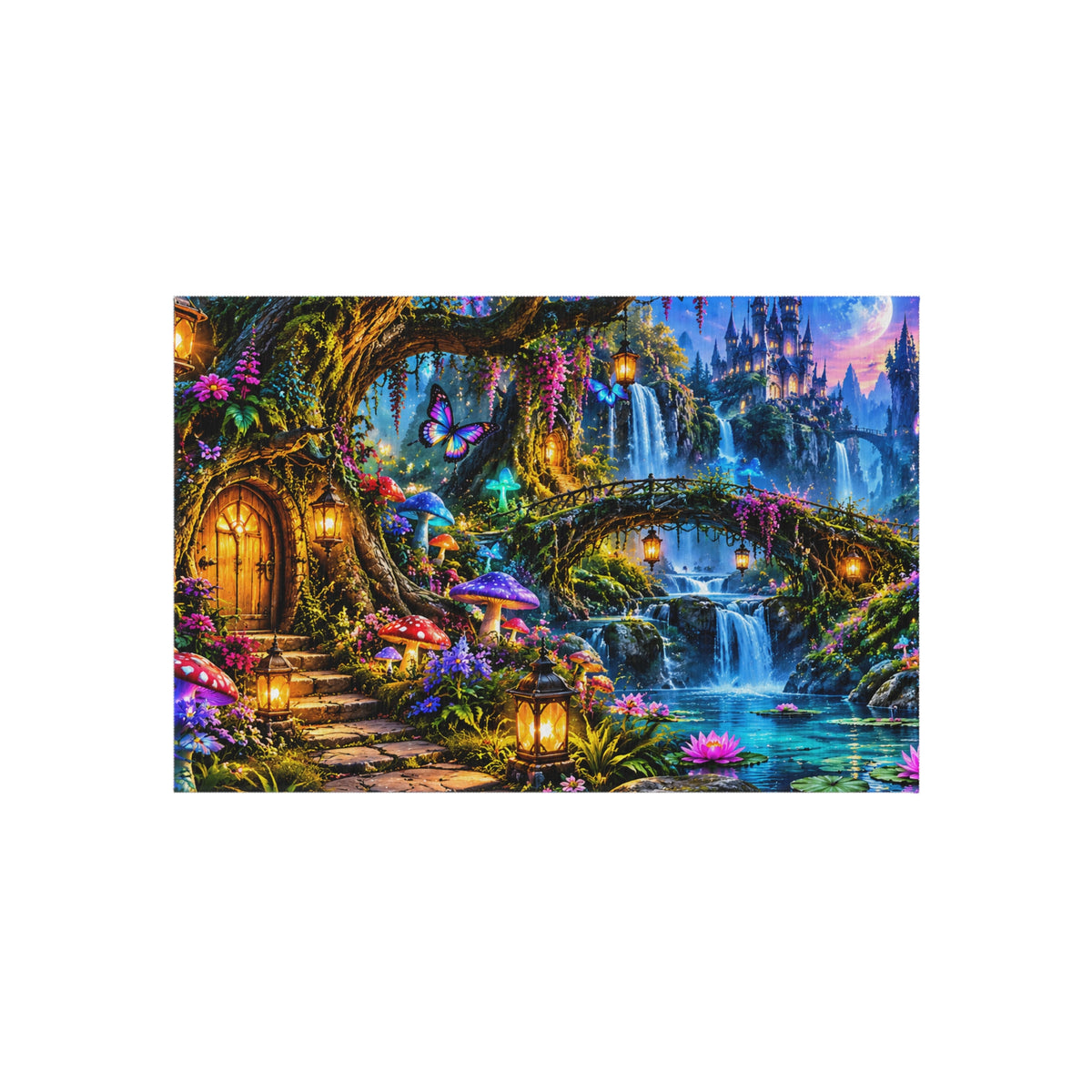 Fantasy Waterfall Outdoor Rug — Enchanted Forest Doorstep Mat