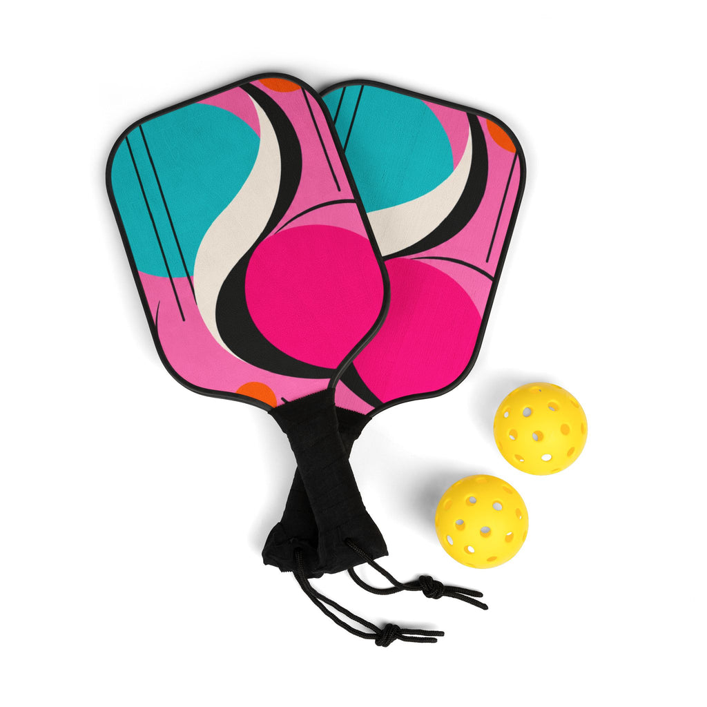 Pickleball Paddles Set – Retro Pink & Teal Pickleball Kit (2 Paddles + 2 Balls)