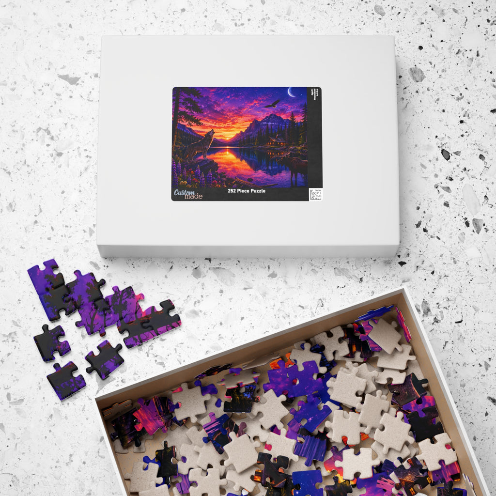 Sunset Wolves Lake Puzzle — Scenic Mountain Landscape Jigsaw (110–1014 pcs)