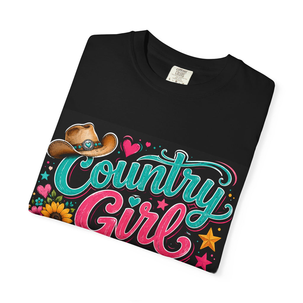 Country Girl At Heart T-Shirt | Cowgirl Hat, Sunflower, Boots
