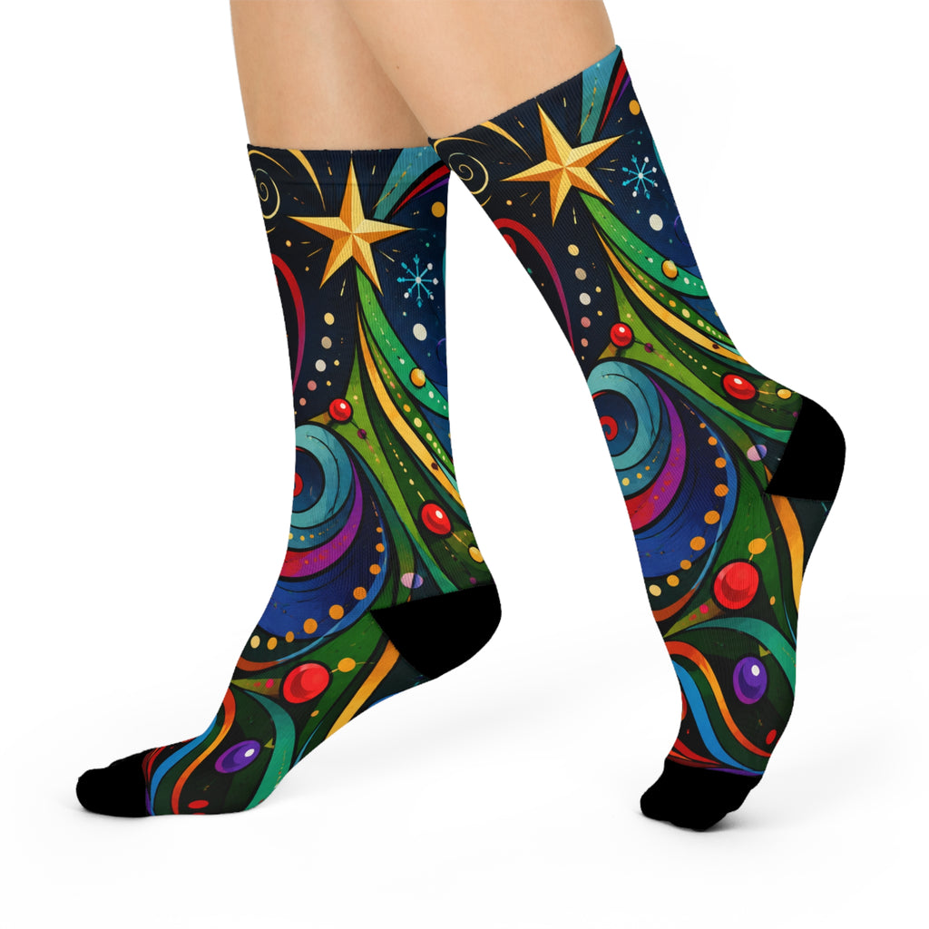 Colorful Christmas Tree Crew Socks — Festive Holiday Ornament Design