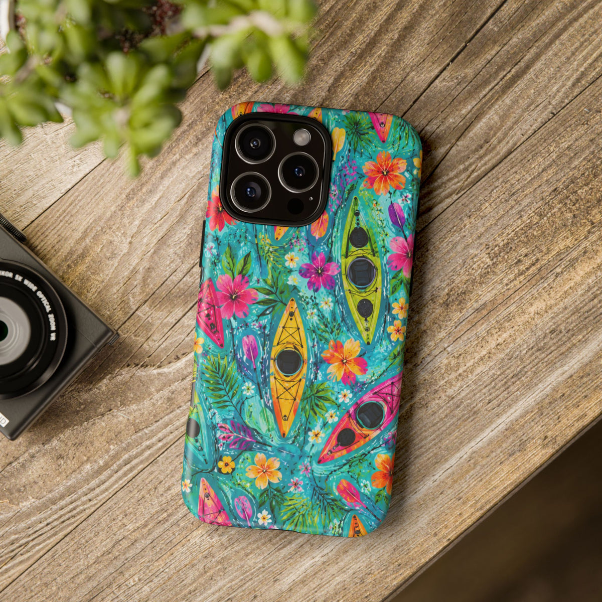 Tropical Kayak Phone Case – Colorful Floral Waterproof Pattern
