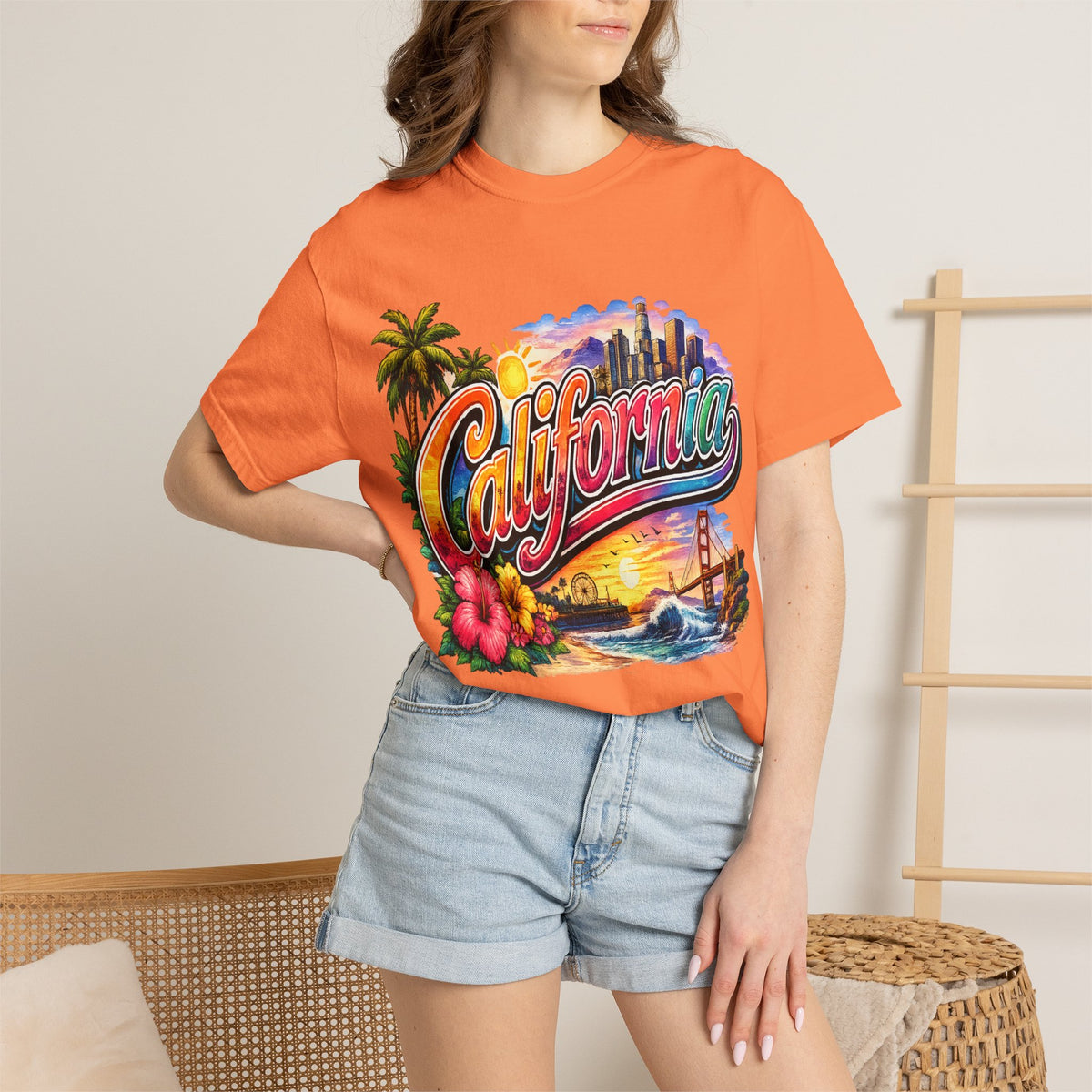 California Sunset Scenic T-shirt | Golden Gate Palm Beach Hibiscus