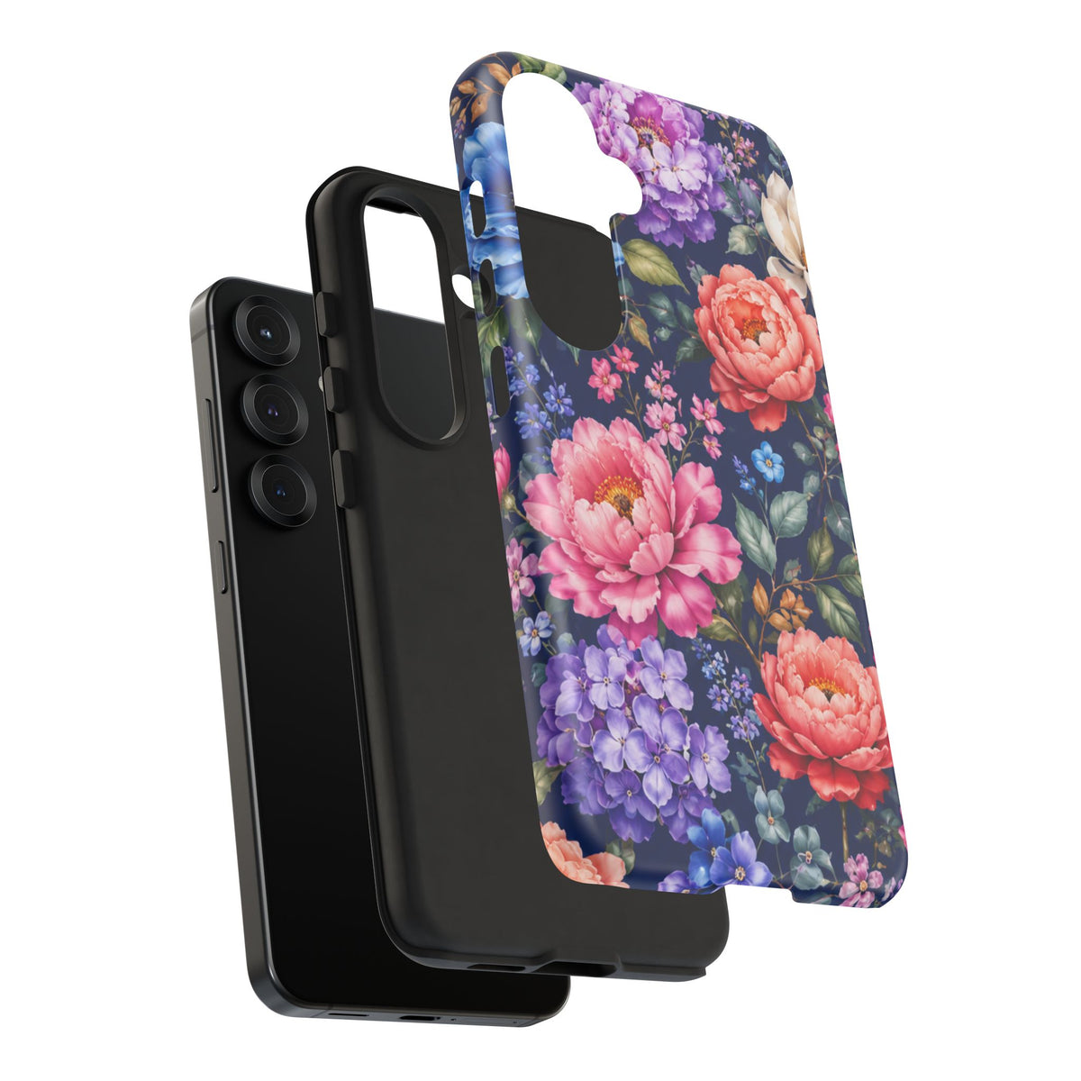 Floral Tough Phone Case – Vibrant Garden Flowers on Navy