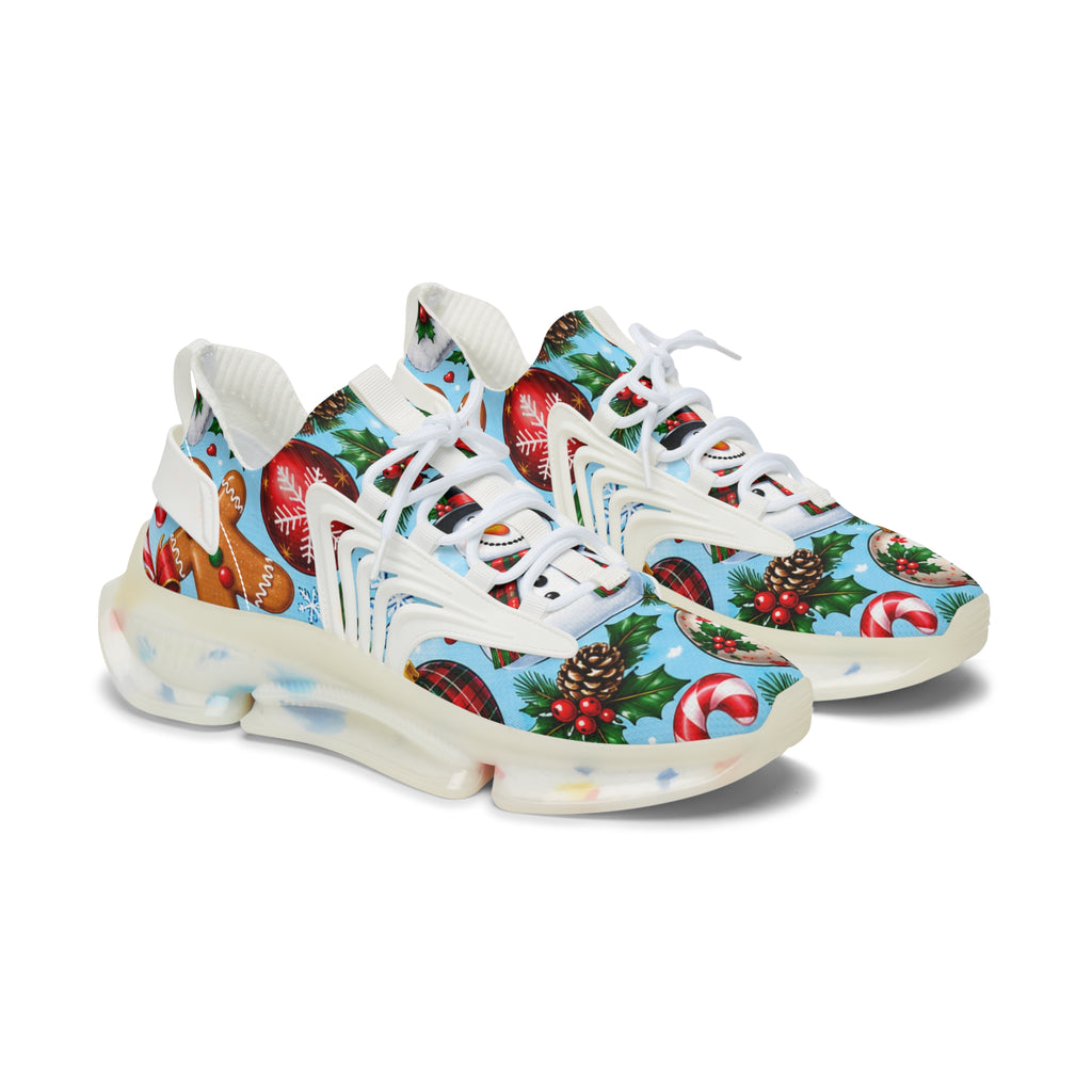 Christmas Ornaments Print Women's Mesh Sneakers — Holiday Holiday-Pattern Athletic Shoes