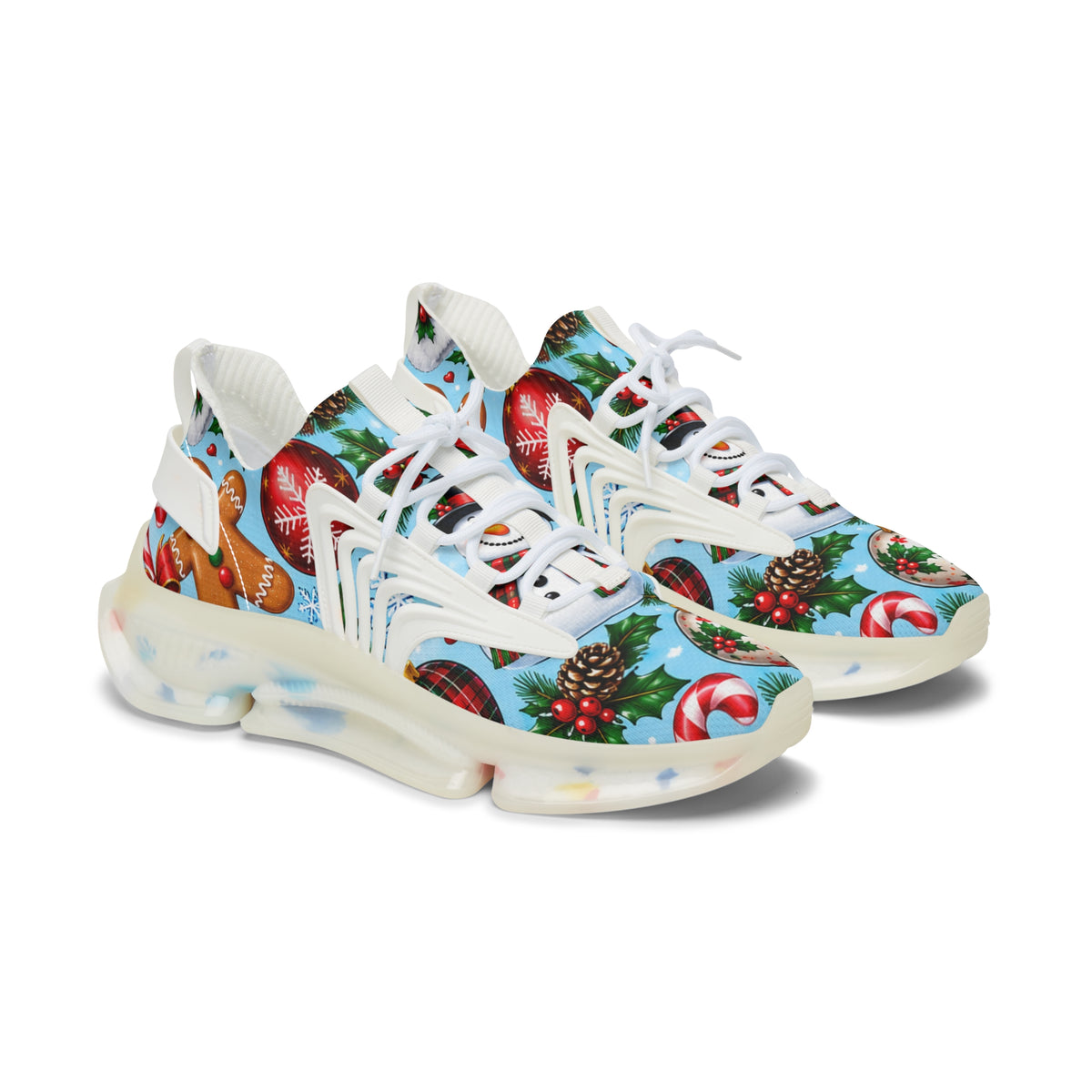 Christmas Ornaments Print Women's Mesh Sneakers — Holiday Holiday-Pattern Athletic Shoes