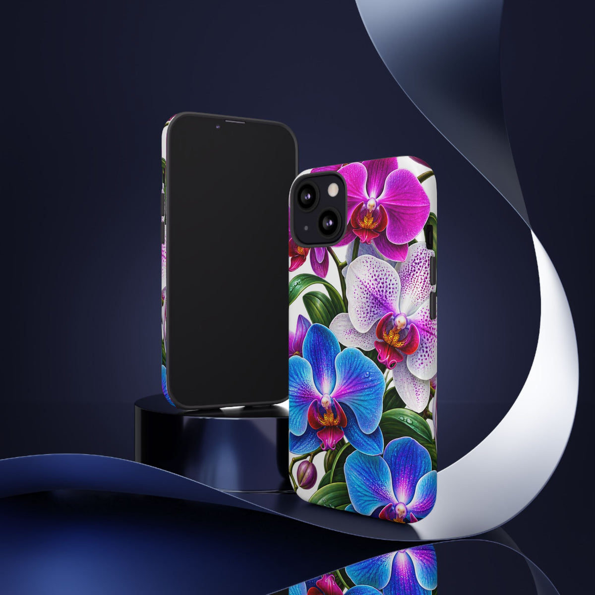 Orchid Floral Tough Phone Case – Vibrant Blue & Pink Orchid Protective Cover