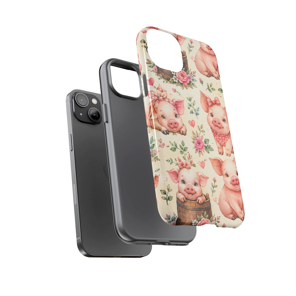 Cute Pink Piglet Phone Case — Vintage Floral Farm Animal iPhone Cover