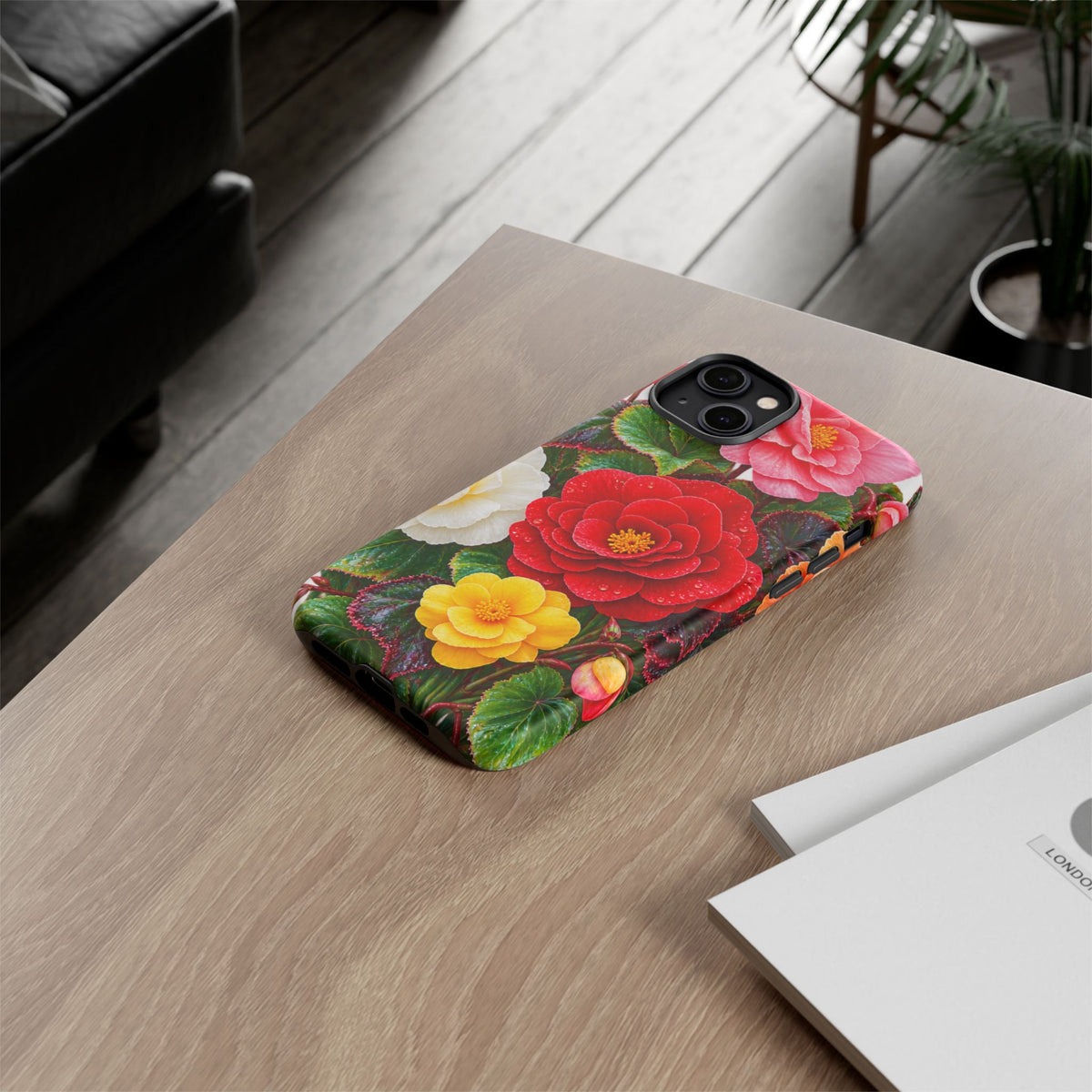 Floral Begonia Phone Case — Vibrant Red, Pink & Yellow Blossom Protective Cover