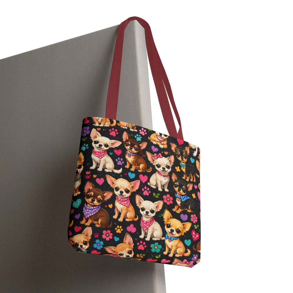 Cute Chihuahua Pattern Tote Bag | Small Dogs Hearts Pawprints