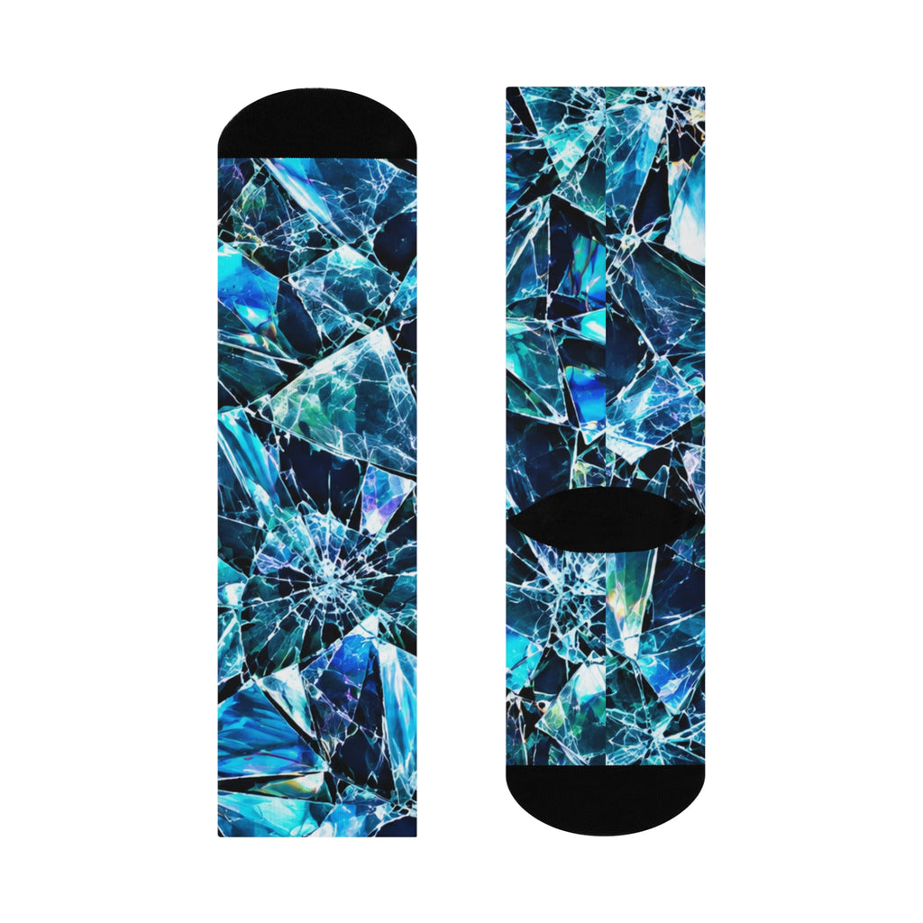 Blue Crystal Pattern Crew Socks — Cushioned Athletic Socks